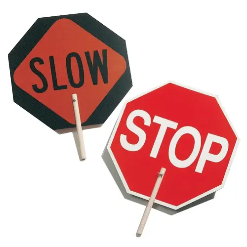 Sign, Octagon, Stop/Slow, Plastic/Wood, 18 in W x 18 in H Dimensions Sign, Octagon, Stop/Slow, Plastic/Wood, 18 in W x 18 in H Dimensions