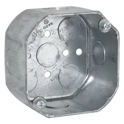 Octagonal Box, 4 in OAW, 2-1/8 in OAD, 4 in OAH, 9-Knockout, Galvanized Steel Housing Material, Gray