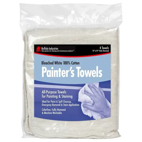 Buffalo 62002C Painter's Towel, 13 x 14 in, Cotton, White - pack of 4 Buffalo 62002C Painter's Towel, 13 x 14 in, Cotton, White - pack of 4