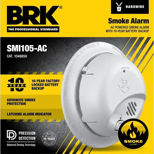 Hardwired Smoke Alarm, 10-Year Battery Backup