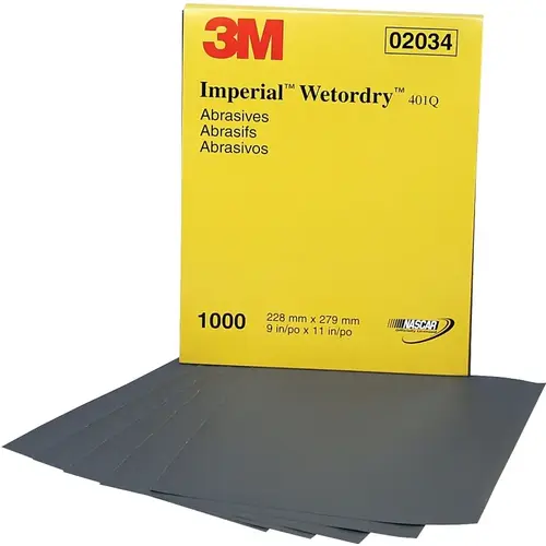 0 401Q Abrasive Sheet, 9 in W x 11 in L, 1000 Grit, Fine Grade, Silicon Carbide Abrasive, Black - pack of 50