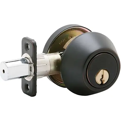 Single Cylinder Deadbolt Vis Pack Aged Bronze Finish with C Keyway, Adjustable Latch and Radius Strike Single Cylinder Deadbolt Vis Pack Aged Bronze Finish with C Keyway, Adjustable Latch and Radius Strike