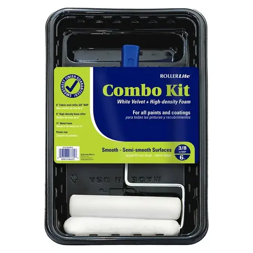 Paint Roller Kit White Velvet High Density Foam 6.5" W Mini Threaded End Paint Roller Kit White Velvet High Density Foam 6.5" W Mini Threaded End