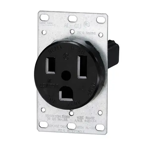 Electrical Receptacle, 2 -Pole, 125/250 V, 50 A, NEMA: NEMA 6-50R, Black Electrical Receptacle, 2 -Pole, 125/250 V, 50 A, NEMA: NEMA 6-50R, Black