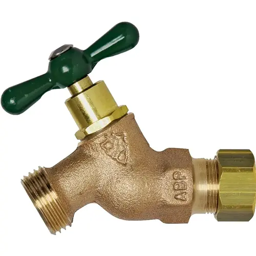 Hose Bibb 1/2" Copper Compression X 3/4" MHT Brass Bronze-Alloy Hose Bibb 1/2" Copper Compression X 3/4" MHT Brass Bronze-Alloy
