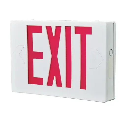 LED Exit Sign, Battery Back-Up, Red & White Thermoplastic