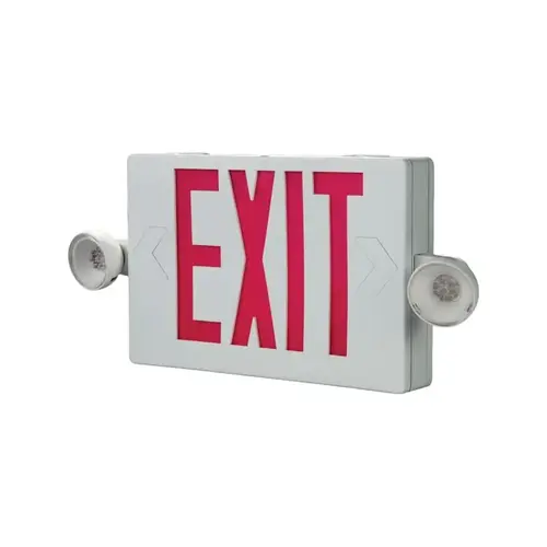Exit Light, 16.56 in OAW, 8-1/4 in OAH, 120/277 VAC, Thermoplastic Fixture, White Exit Light, 16.56 in OAW, 8-1/4 in OAH, 120/277 VAC, Thermoplastic Fixture, White