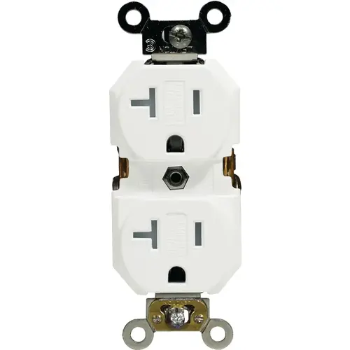 Duplex Receptacle, 2 -Pole, 20 A, 125 V, Back, Side Wiring, NEMA: 5-20R, White Duplex Receptacle, 2 -Pole, 20 A, 125 V, Back, Side Wiring, NEMA: 5-20R, White
