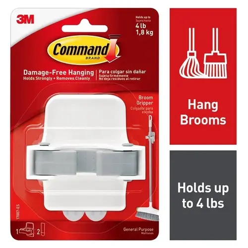 Broom Gripper Command Large Plastic 3.34" L Gray/White Gloss Broom Gripper Command Large Plastic 3.34" L Gray/White Gloss