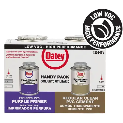 Primer and Cement Handy Pack Clear/Purple For PVC 4 oz Clear/Purple Primer and Cement Handy Pack Clear/Purple For PVC 4 oz Clear/Purple