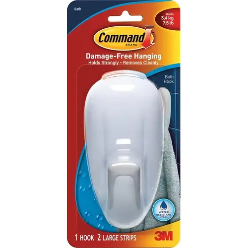 Bath Jumbo Hook, 7.5 lb, 1-Hook, Plastic, White Bath Jumbo Hook, 7.5 lb, 1-Hook, Plastic, White