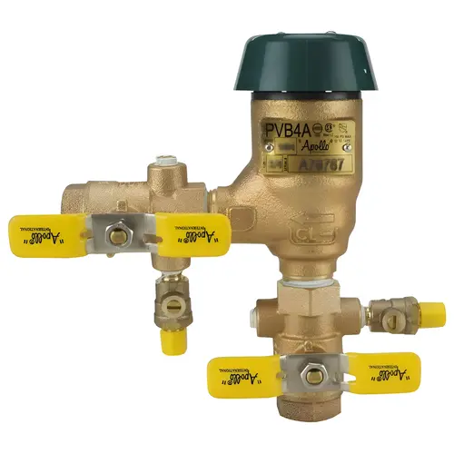 Valves Pressure Vacuum Breaker, 3/4 in Connection, 150 psi Max Pressure, Brass Gold Valves Pressure Vacuum Breaker, 3/4 in Connection, 150 psi Max Pressure, Brass Gold