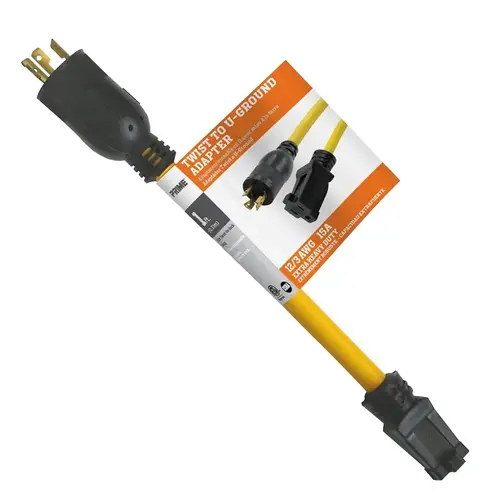 Twist to U-Ground Adapter, 15 A, 125 V, 3 -Outlet, Yellow