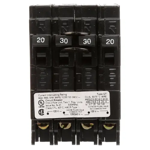 Triplex 2-Outer 20 Amp Single-Pole and 1-Inner 30 Amp Double-Pole Circuit Breaker Black Triplex 2-Outer 20 Amp Single-Pole and 1-Inner 30 Amp Double-Pole Circuit Breaker Black
