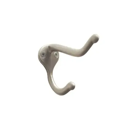 Coat and Hat Hook, 1-11/16 in (43 mm) Length - Matte Nickel, Coat and Hat Hook, 1-11/16 in (43 mm) Length - Matte Nickel,