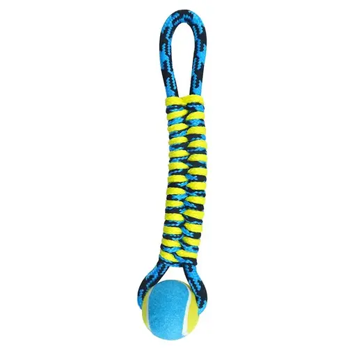 Dog Toy, Twisted Tug with Tennis Ball Toy, Paracord, Blue Dog Toy, Twisted Tug with Tennis Ball Toy, Paracord, Blue