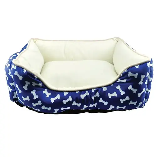 Slumber Pet Cuddler Bed, 20 in L, 16 in W, Bone Pattern, Polyester Fill, Sherpa Cover, Blue Slumber Pet Cuddler Bed, 20 in L, 16 in W, Bone Pattern, Polyester Fill, Sherpa Cover, Blue