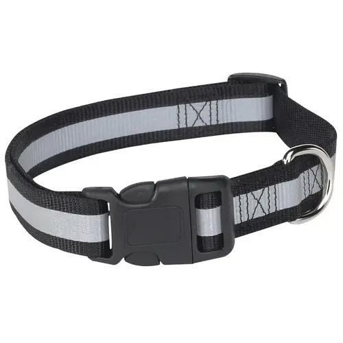 Dog Collar, 18 to 26 in L Collar, 1 in W Collar, Nylon, Black, Reflective Taping Dog Collar, 18 to 26 in L Collar, 1 in W Collar, Nylon, Black, Reflective Taping