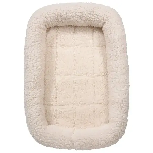 Dog Bed, 41-3/4 in L, 27-3/4 in W, Bumper Style Pattern, Sherpa Cover, Natural