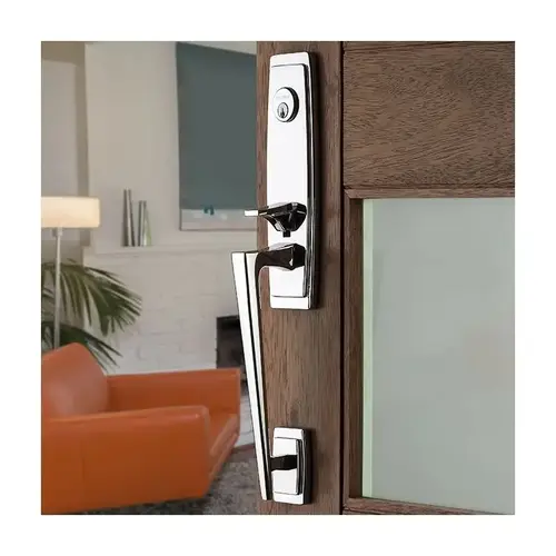 Palm Springs Full Escutcheon Right Hand Single Cylinder Entry Tubular Handleset with L024 Lever Lifetime Satin Nickel Finish Palm Springs Full Escutcheon Right Hand Single Cylinder Entry Tubular Handleset with L024 Lever Lifetime Satin Nickel Finish