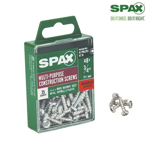 Multi-Purpose Screws No. 8 S X 3/4" L Phillips/Square Zinc-Plated Zinc-Plated