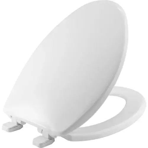 Toilet Seat, Elongated, Plastic, White, Hex-Tite Hinge