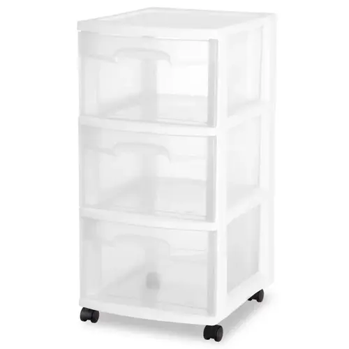 Drawer Cart, 3-Drawer, Plastic, 12-5/8 in OAW, 14-1/2 in OAH, 24 in OAD Clear/White