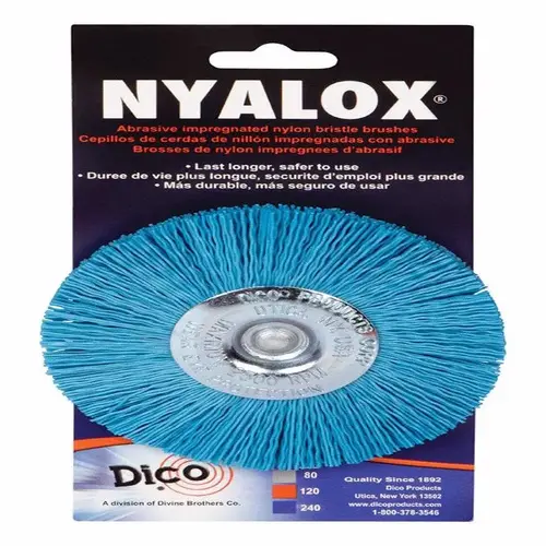 Mounted Wheel Brush, 4 in Dia, 1/4 in Arbor/Shank, Nylon Bristle Mounted Wheel Brush, 4 in Dia, 1/4 in Arbor/Shank, Nylon Bristle