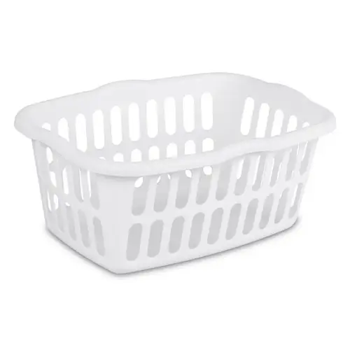 Laundry Basket, 1.5 bu Capacity, Plastic, White, 1-Compartment Laundry Basket, 1.5 bu Capacity, Plastic, White, 1-Compartment