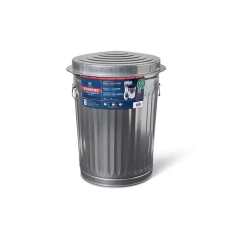 Trash Can, 20 gal Capacity, Steel Silver