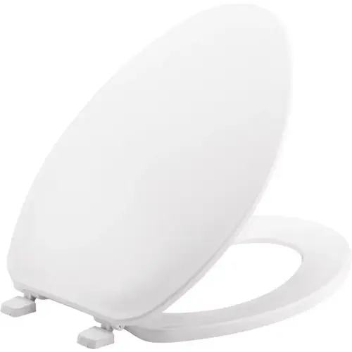 Toilet Seat, Elongated, Plastic, White, Top-Tite Hinge