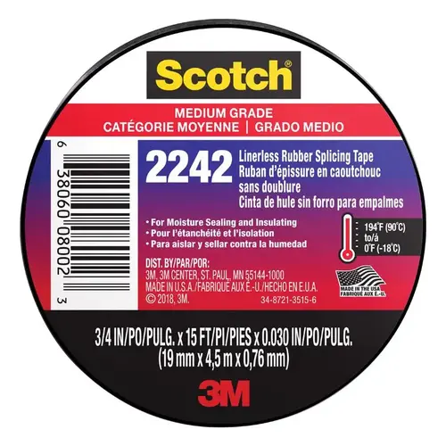 Splicing Tape, 15 ft L, 3/4 in W, Rubber Backing, Black Splicing Tape, 15 ft L, 3/4 in W, Rubber Backing, Black