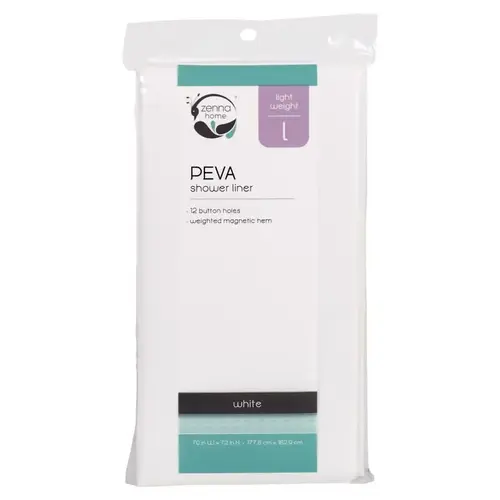 Shower Curtain Liner, 72 in L, 70 in W, PEVA, White Shower Curtain Liner, 72 in L, 70 in W, PEVA, White