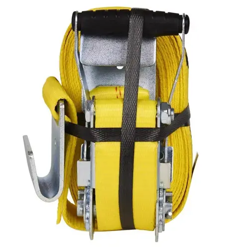 Tie-Down, 2 in W, 27 ft L, Polyester, Yellow, 3333 lb, Hook End Fitting Tie-Down, 2 in W, 27 ft L, Polyester, Yellow, 3333 lb, Hook End Fitting