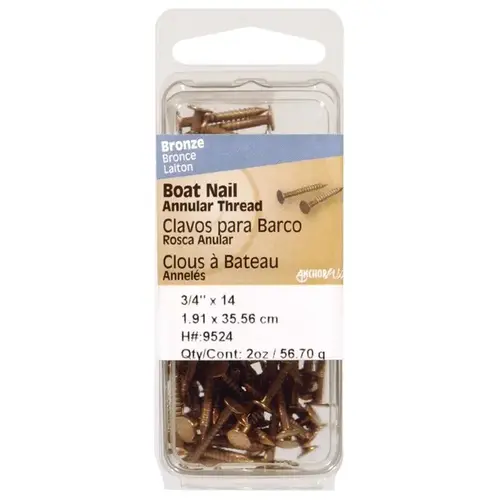Nail 1" Boat Bronze Steel Flat Head 2 oz Bronze Brown Nail 1" Boat Bronze Steel Flat Head 2 oz Bronze Brown