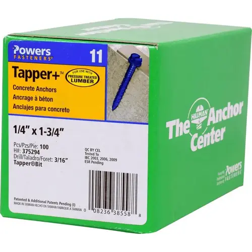 Concrete Screw Anchor Tapper 1/4" D X 1.75" L Steel Hex Head Concrete Screw Anchor Tapper 1/4" D X 1.75" L Steel Hex Head