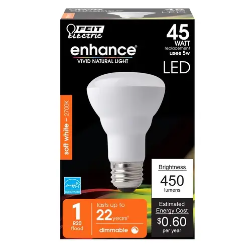 LED Bulb, Flood/Spotlight, R20 Lamp, 45 W Equivalent, E26 Lamp Base, Dimmable, Frosted LED Bulb, Flood/Spotlight, R20 Lamp, 45 W Equivalent, E26 Lamp Base, Dimmable, Frosted