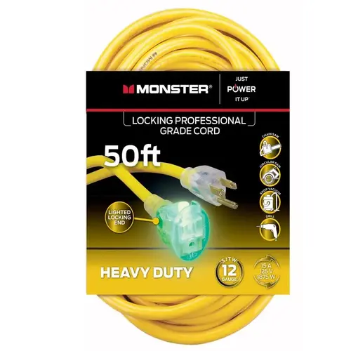 Extension Cord Just Power It Up Outdoor 50 ft. L Yellow 12/3 SJTW Yellow Extension Cord Just Power It Up Outdoor 50 ft. L Yellow 12/3 SJTW Yellow