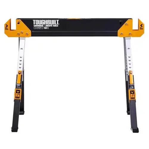 Folding Sawhorse 32.09" H X 42.40" W X 27.36" D Adjustable 2600 lb. cap. Black Folding Sawhorse 32.09" H X 42.40" W X 27.36" D Adjustable 2600 lb. cap. Black