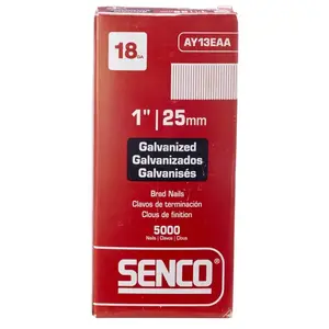 Senco AY13EAA Nail, 1 in L, 18 Gauge, Steel, Electro-Galvanized, Brad, Slight Head, Smooth Shank - pack of 5000