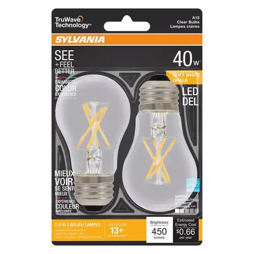 Natural LED Bulb, General Purpose, A15 Lamp, 40 W Equivalent, E26 Lamp Base, Dimmable, Clear Pair Natural LED Bulb, General Purpose, A15 Lamp, 40 W Equivalent, E26 Lamp Base, Dimmable, Clear Pair
