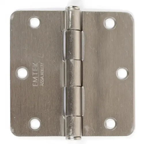 3-1/2" X 3-1/2" 1/4" Radius Steel Residential Duty Hinge Satin Nickel Finish Pair 3-1/2" X 3-1/2" 1/4" Radius Steel Residential Duty Hinge Satin Nickel Finish Pair
