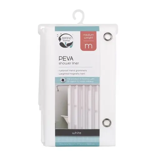 Shower Curtain Liner, 72 in L, 70 in W, PEVA, White Shower Curtain Liner, 72 in L, 70 in W, PEVA, White