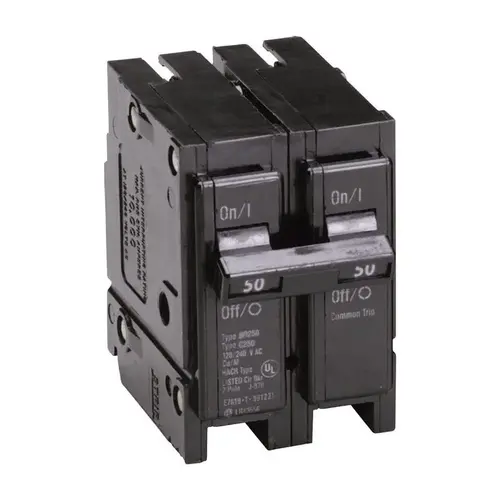 Circuit Breaker, Mini, Type BR, 50 A, 2 -Pole, 120/240 V, Plug Mounting Black