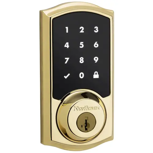 Traditional Smartcode Touchpad Electronic Deadbolt SmartKey with RCAL Latch and RCS Strike Lifetime Brass Finish Traditional Smartcode Touchpad Electronic Deadbolt SmartKey with RCAL Latch and RCS Strike Lifetime Brass Finish