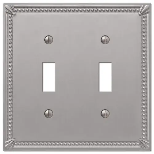 Wall Plate Imperial Bead Brushed Nickel Gray 2 gang Metal Rocker/Toggle Brushed Nickel