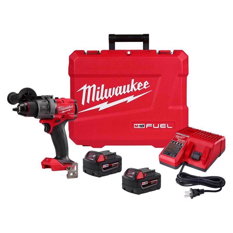 Milwaukee 2904-22 M18 FUEL 2804-22 Hammer Drill Kit, Battery Included, 18 V, 5 Ah, 1/2 in Chuck, Ratcheting Chuck
