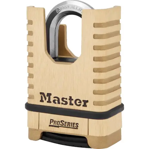 ProSeries  Resettable Combination Padlock, 3/8 in dia x 15/16 in W x 1-1/16 in H Shackle, Shrouded Brass, Carded - pack of 4