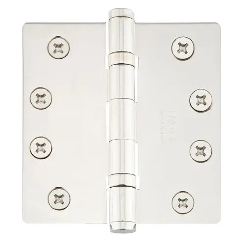 4-1/2" X 4-1/2" 1/4" Radius Steel Heavy Duty Ball Bearing Hinge Bright Nickel Finish Pair 4-1/2" X 4-1/2" 1/4" Radius Steel Heavy Duty Ball Bearing Hinge Bright Nickel Finish Pair