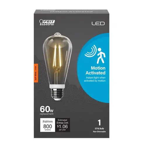 LED Motion Activated Bulb ST19 E26 (Medium) Soft White 60 Watt Equivalence Clear LED Motion Activated Bulb ST19 E26 (Medium) Soft White 60 Watt Equivalence Clear